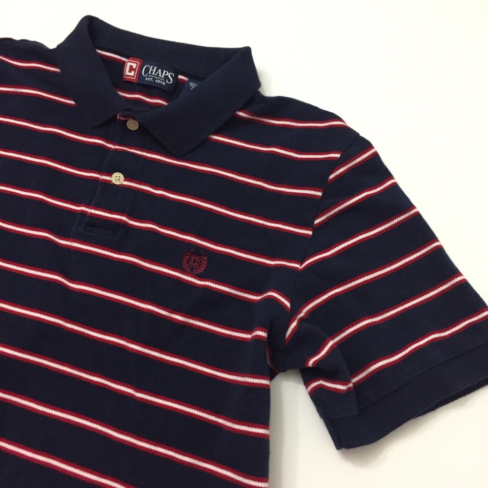 Chaps Navy & Red Striped Polo Shirt (Size: Large)